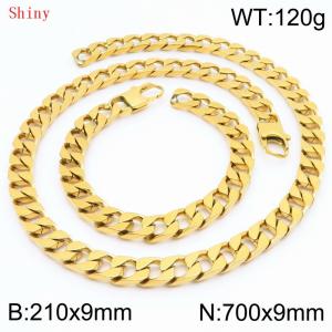 9mm minimalist stainless steel imitation cast chain polished gold-plated bracelet necklace two-piece set - KS220801-Z