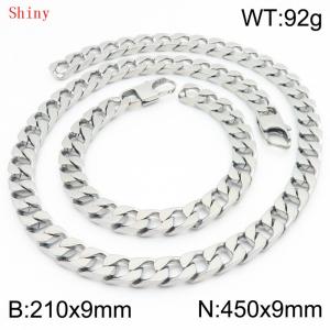 9mm minimalist stainless steel imitation cast chain polished steel color bracelet necklace two-piece set - KS220803-Z