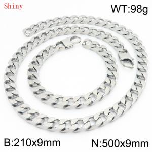 9mm minimalist stainless steel imitation cast chain polished steel color bracelet necklace two-piece set - KS220804-Z