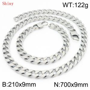 9mm minimalist stainless steel imitation cast chain polished steel color bracelet necklace two-piece set - KS220808-Z