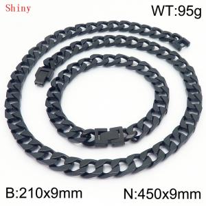 9mm minimalist stainless steel imitation cast chain polished black bracelet necklace two-piece set - KS220810-Z