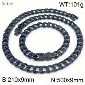 9mm minimalist stainless steel imitation cast chain polished black bracelet necklace two-piece set - KS220811-Z