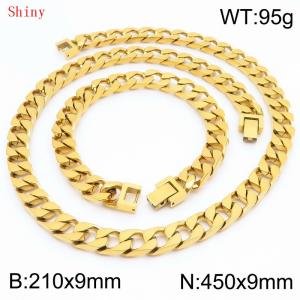 9mm minimalist stainless steel imitation cast chain polished gold-plated bracelet necklace two-piece set - KS220817-Z