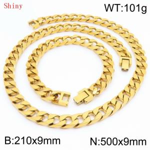 9mm minimalist stainless steel imitation cast chain polished gold-plated bracelet necklace two-piece set - KS220818-Z