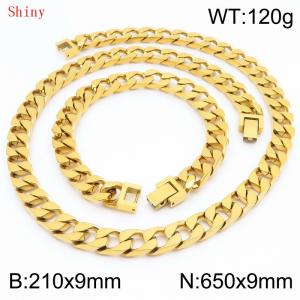 9mm minimalist stainless steel imitation cast chain polished gold-plated bracelet necklace two-piece set - KS220821-Z