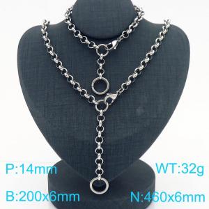 Fashionable and personalized stainless steel round pearl Y-shaped bracelet necklace two-piece set - KS220831-Z