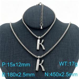 Stainless Steel Jewelry Alphabet Element Bracelet Necklace Set - KS220853-Z
