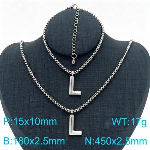 Stainless Steel Jewelry Alphabet Element Bracelet Necklace Set - KS220854-Z