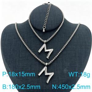 Stainless Steel Jewelry Alphabet Element Bracelet Necklace Set - KS220855-Z