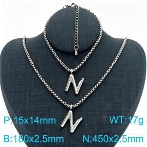 Stainless Steel Jewelry Alphabet Element Bracelet Necklace Set - KS220856-Z