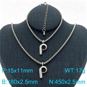 Stainless Steel Jewelry Alphabet Element Bracelet Necklace Set - KS220858-Z
