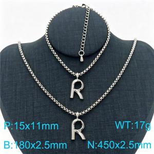 Stainless Steel Jewelry Alphabet Element Bracelet Necklace Set - KS220860-Z