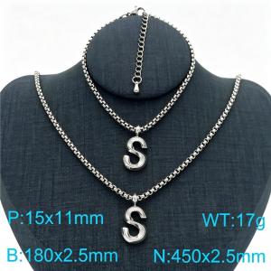 Stainless Steel Jewelry Alphabet Element Bracelet Necklace Set - KS220861-Z