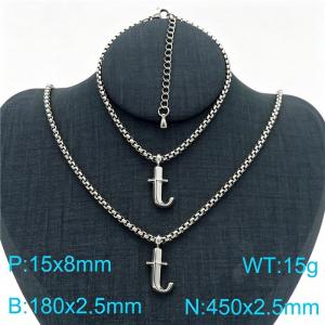 Stainless Steel Jewelry Alphabet Element Bracelet Necklace Set - KS220862-Z