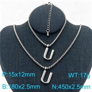 Stainless Steel Jewelry Alphabet Element Bracelet Necklace Set - KS220863-Z