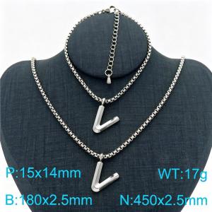 Stainless Steel Jewelry Alphabet Element Bracelet Necklace Set - KS220864-Z