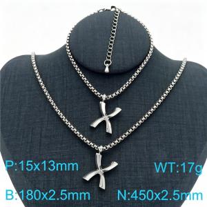 Stainless Steel Jewelry Alphabet Element Bracelet Necklace Set - KS220866-Z
