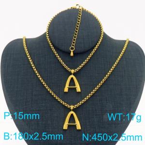 Stainless Steel Jewelry Alphabet Element Bracelet Necklace Set - KS220869-Z
