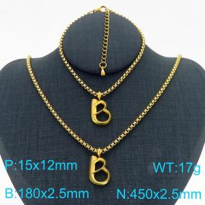 Stainless Steel Jewelry Alphabet Element Bracelet Necklace Set - KS220870-Z