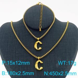 Stainless Steel Jewelry Alphabet Element Bracelet Necklace Set - KS220871-Z
