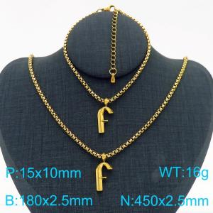 Stainless Steel Jewelry Alphabet Element Bracelet Necklace Set - KS220874-Z