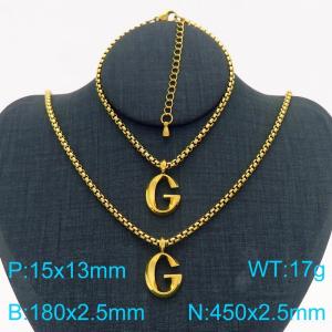 Stainless Steel Jewelry Alphabet Element Bracelet Necklace Set - KS220875-Z