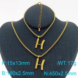 Stainless Steel Jewelry Alphabet Element Bracelet Necklace Set - KS220876-Z