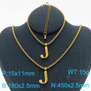 Stainless Steel Jewelry Alphabet Element Bracelet Necklace Set - KS220878-Z
