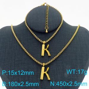 Stainless Steel Jewelry Alphabet Element Bracelet Necklace Set - KS220879-Z
