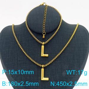 Stainless Steel Jewelry Alphabet Element Bracelet Necklace Set - KS220880-Z