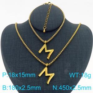 Stainless Steel Jewelry Alphabet Element Bracelet Necklace Set - KS220881-Z