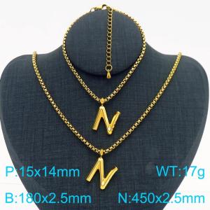 Stainless Steel Jewelry Alphabet Element Bracelet Necklace Set - KS220882-Z