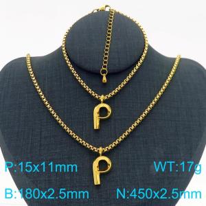 Stainless Steel Jewelry Alphabet Element Bracelet Necklace Set - KS220884-Z