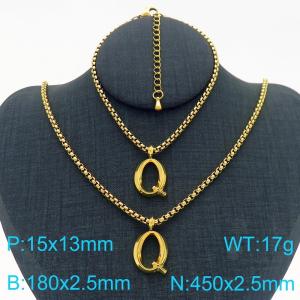 Stainless Steel Jewelry Alphabet Element Bracelet Necklace Set - KS220885-Z