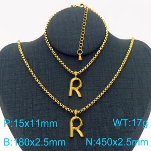 Stainless Steel Jewelry Alphabet Element Bracelet Necklace Set - KS220886-Z