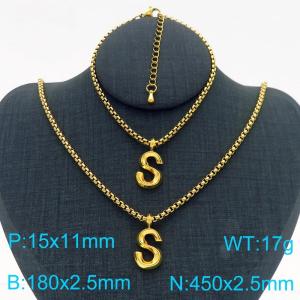 Stainless Steel Jewelry Alphabet Element Bracelet Necklace Set - KS220887-Z