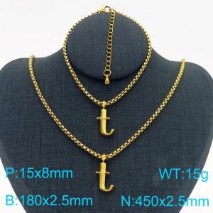 Stainless Steel Jewelry Alphabet Element Bracelet Necklace Set - KS220888-Z