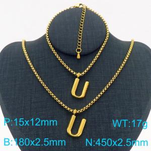 Stainless Steel Jewelry Alphabet Element Bracelet Necklace Set - KS220889-Z