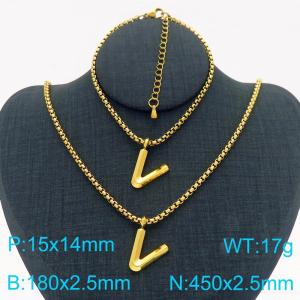 Stainless Steel Jewelry Alphabet Element Bracelet Necklace Set - KS220890-Z