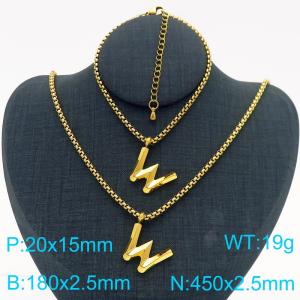 Stainless Steel Jewelry Alphabet Element Bracelet Necklace Set - KS220891-Z
