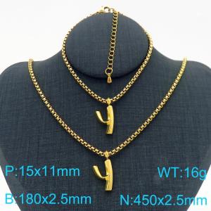 Stainless Steel Jewelry Alphabet Element Bracelet Necklace Set - KS220893-Z