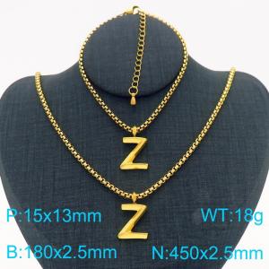 Stainless Steel Jewelry Alphabet Element Bracelet Necklace Set - KS220894-Z