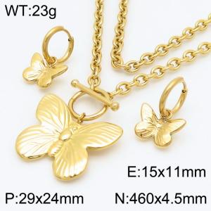 Trend 18k Gold Plated Butterfly Pendant Necklace Stainless Steel Earrings Fashion Jewelry Set - KS220895-KFC