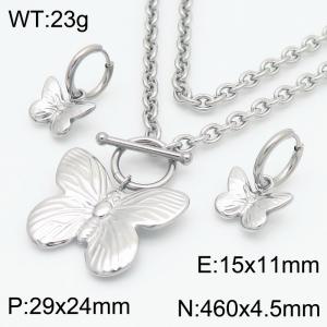 Trend 18k Gold Plated Butterfly Pendant Necklace Stainless Steel Earrings Fashion Jewelry Set - KS220896-KFC