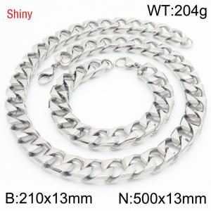 13mm 500mm Stainless Steel Set Cuban Chain Shiny Silver Color Necklace Bracelet - KS220906-Z