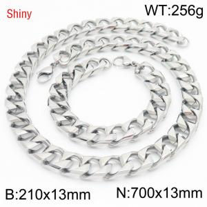 13mm 700mm Stainless Steel Set Cuban Chain Shiny Silver Color Necklace Bracelet - KS220910-Z