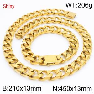 13mm 450mm Stainless Steel Set Cuban Chain Shiny Gold Color Necklace Bracelet - KS220912-Z