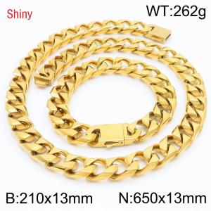 13mm 650mm Stainless Steel Set Cuban Chain Shiny Gold Color Necklace Bracelet - KS220916-Z