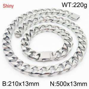 13mm 500mm Stainless Steel Set Cuban Chain Shiny Silver Color Necklace Bracelet - KS220920-Z