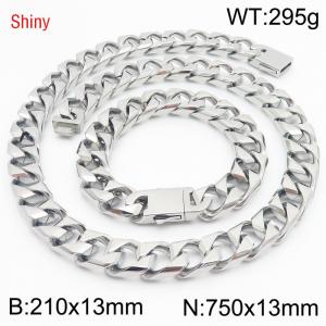 13mm 750mm Stainless Steel Set Cuban Chain Shiny Silver Color Necklace Bracelet - KS220925-Z